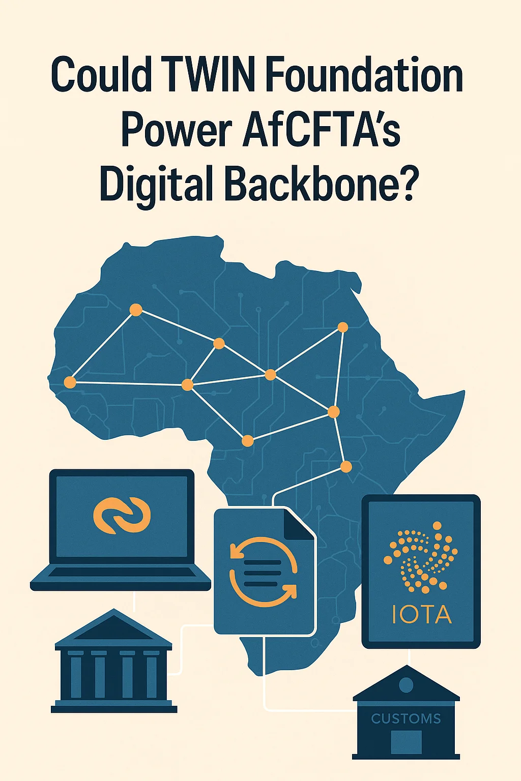 Illustration of IOTA's Tangle connecting African nations and trade routes