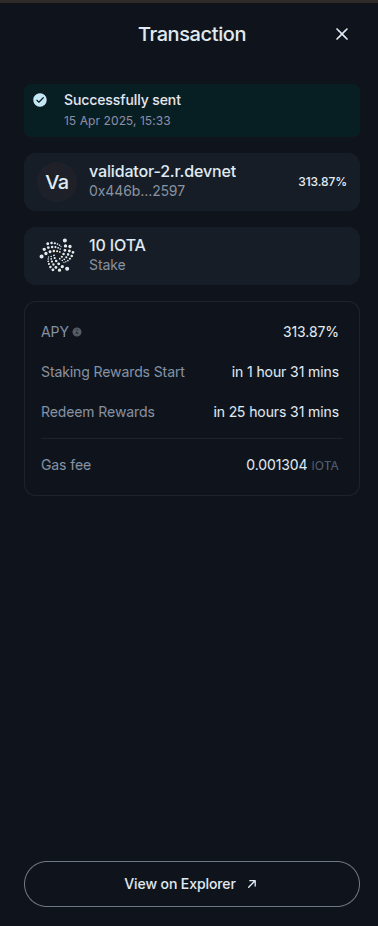 Stake confirmation screen